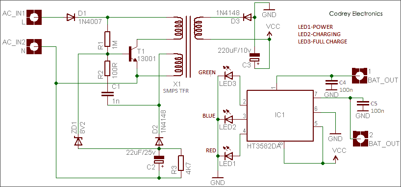 Lithium Ion battery Charger Teardown - Schematic