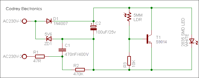 Automatic LED Night Light - Schematic