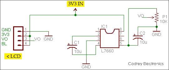 5V to 3V3 16x2 LCD - Circuit