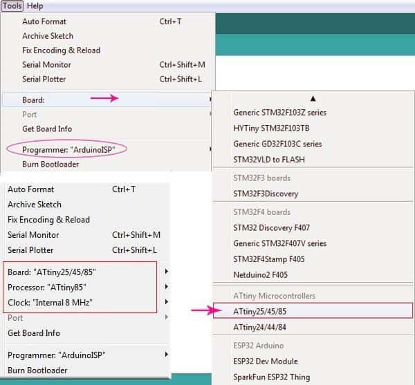 Attiny85 Programming Adapter-Arduino IDE