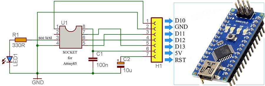 Attiny85 Programming Adapter-Wiring Diagram