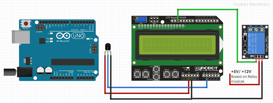 Thermostat for Electric Geyser using Arduino -Hardware Connection