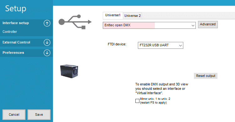 USB to DMX Converter - Freestyler setup