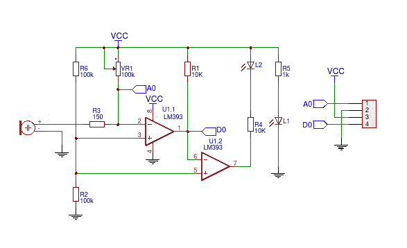 LM393 Sound Sensor Module Circuit