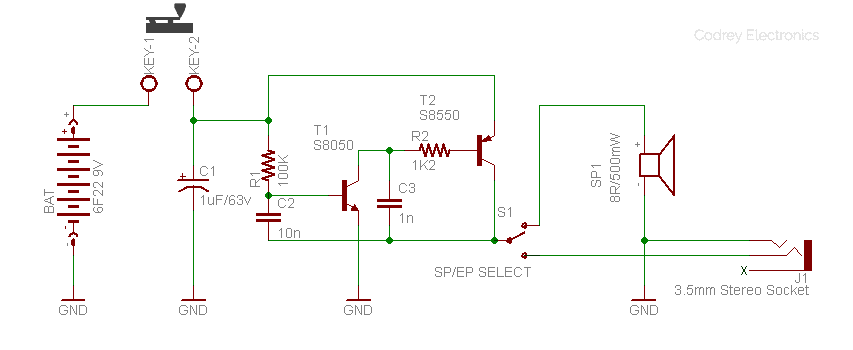 Morse Code Practice Oscillator Circuit v1