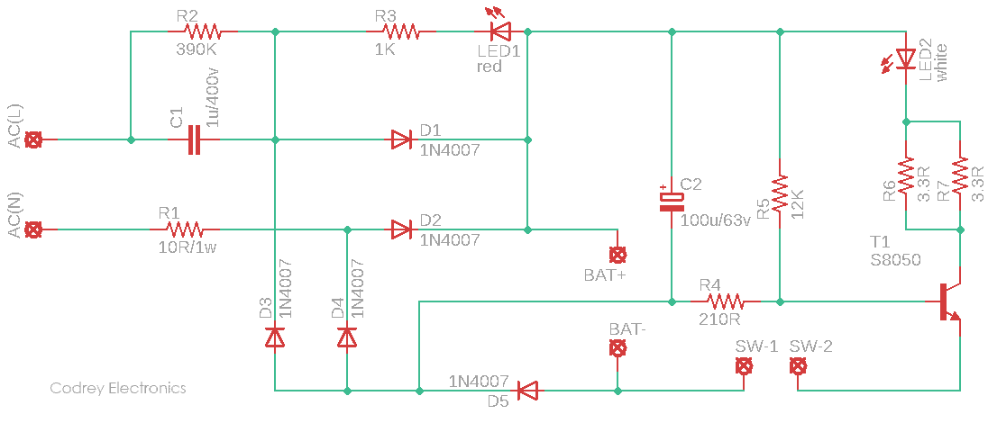 Automatic Rechargeable Flashlight Schematic
