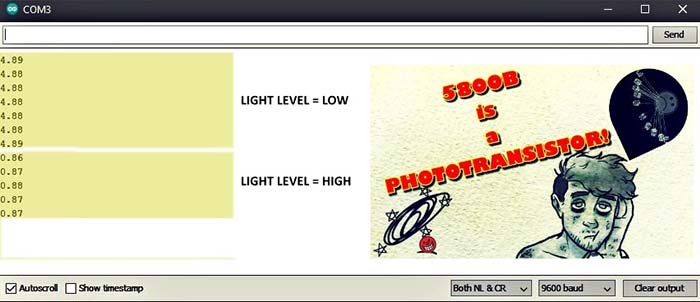 5800B Light Sensor Serial Monitor