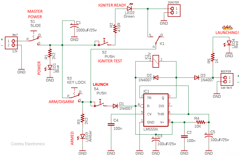 Model Rocket Launch Controller Schematic