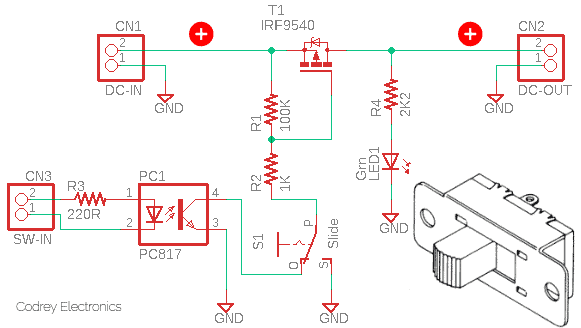 Power MOSFET Load Switch Slide Switch Circuit
