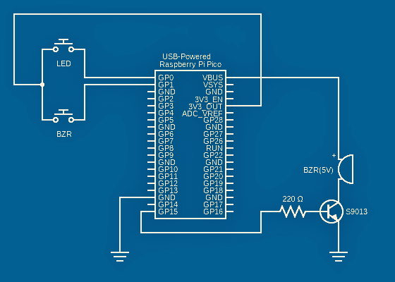 RPi Pico LED-BZ-SW Schematic v1