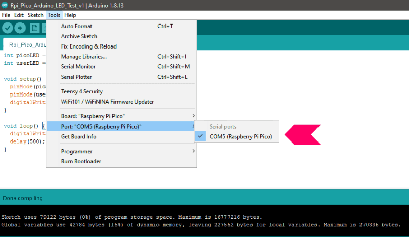 Arduino IDE Port information