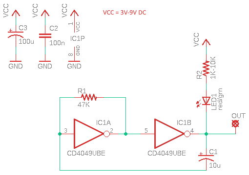 CD4049 LED Blink Schematic