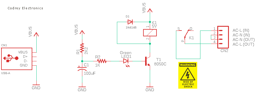 USB Mains Switch Schematic