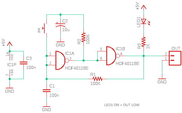 HCF4011B Soft Latch Toggle Schematic