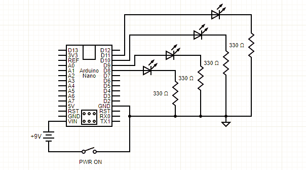 Nano 4 LED Psychedelic Light Schematic